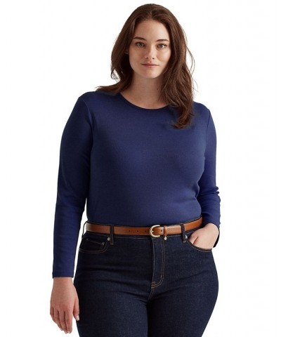 Plus Size Stretch Long-Sleeve Tee Blue $34.75 Tops