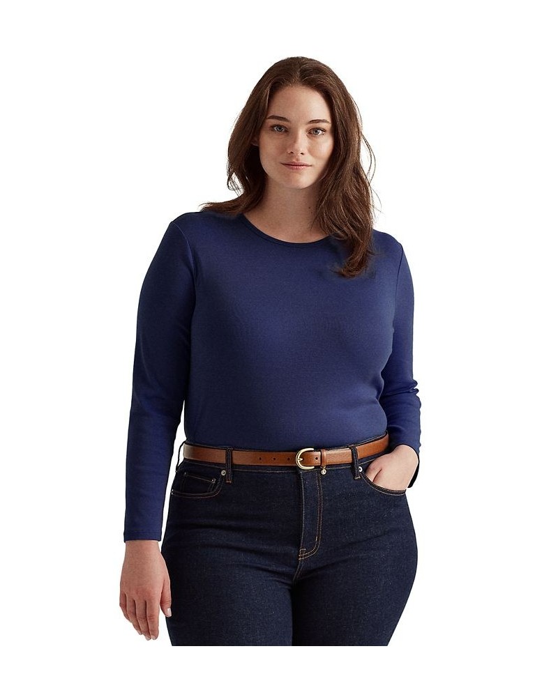 Plus Size Stretch Long-Sleeve Tee Blue $34.75 Tops