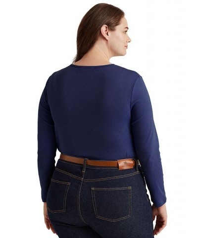 Plus Size Stretch Long-Sleeve Tee Blue $34.75 Tops