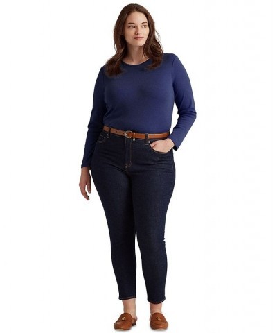 Plus Size Stretch Long-Sleeve Tee Blue $34.75 Tops