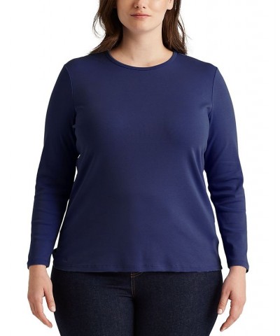 Plus Size Stretch Long-Sleeve Tee Blue $34.75 Tops