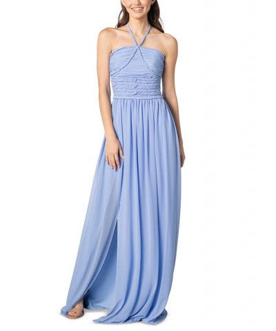 Women's Braided-Trim Halter Grown Periwinkle $85.28 Dresses