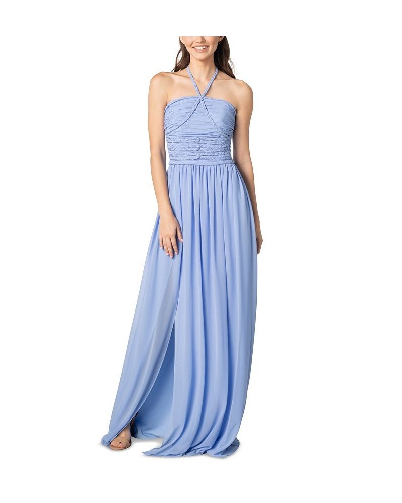 Women's Braided-Trim Halter Grown Periwinkle $85.28 Dresses