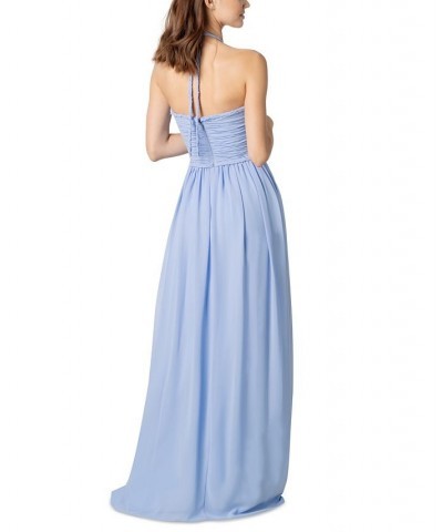 Women's Braided-Trim Halter Grown Periwinkle $85.28 Dresses