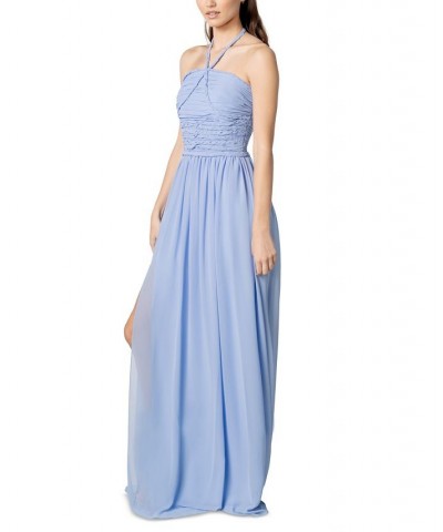 Women's Braided-Trim Halter Grown Periwinkle $85.28 Dresses