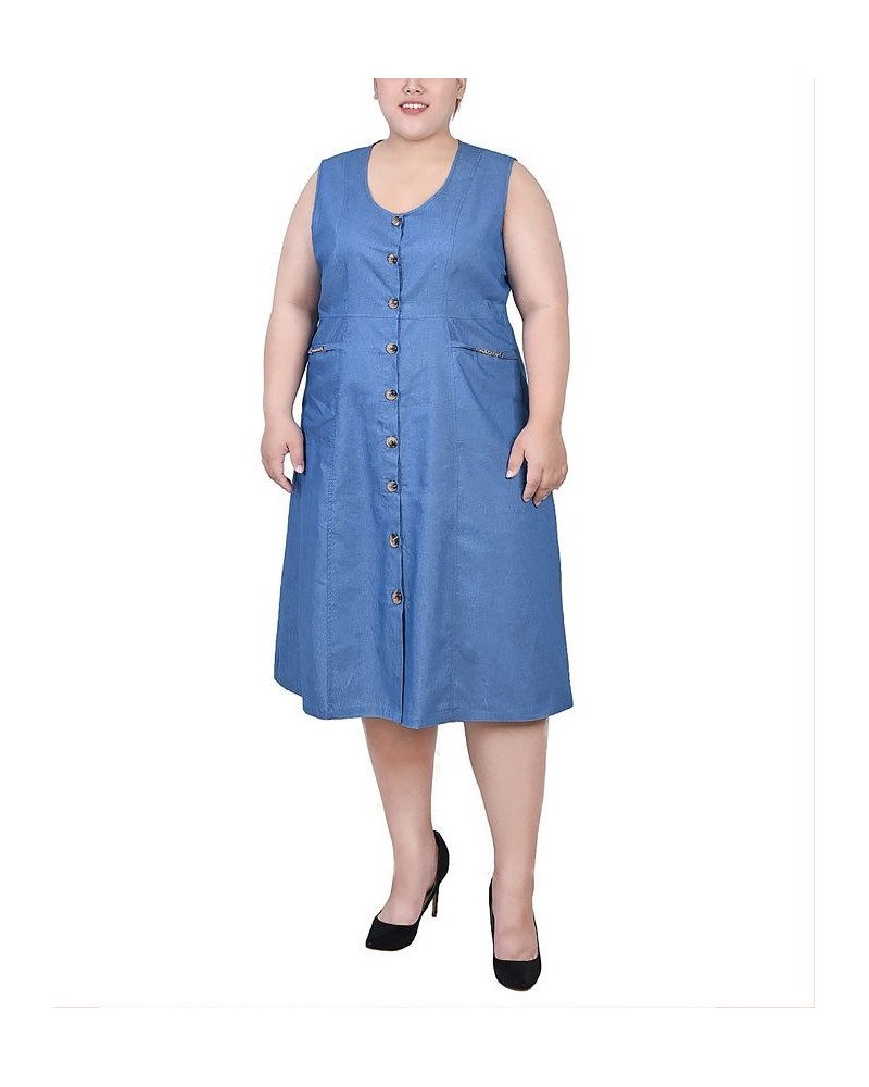 Plus Size Sleeveless Chambray Dress with Hardware Medium Denim $18.59 Dresses
