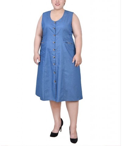 Plus Size Sleeveless Chambray Dress with Hardware Medium Denim $18.59 Dresses