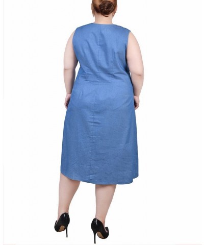 Plus Size Sleeveless Chambray Dress with Hardware Medium Denim $18.59 Dresses