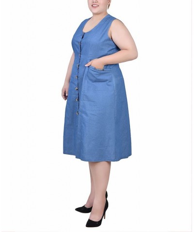 Plus Size Sleeveless Chambray Dress with Hardware Medium Denim $18.59 Dresses