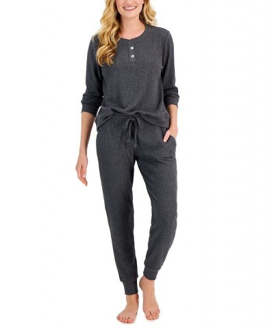 Thermal Henley Pajama Set Gray $15.12 Sleepwear