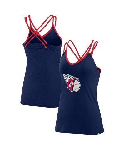 Women's Branded Navy Cleveland Guardians Barrel It Up Cross Back V-Neck Tank Top Navy $28.99 Tops