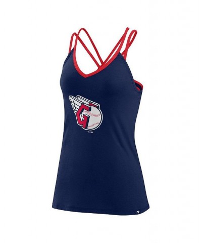 Women's Branded Navy Cleveland Guardians Barrel It Up Cross Back V-Neck Tank Top Navy $28.99 Tops