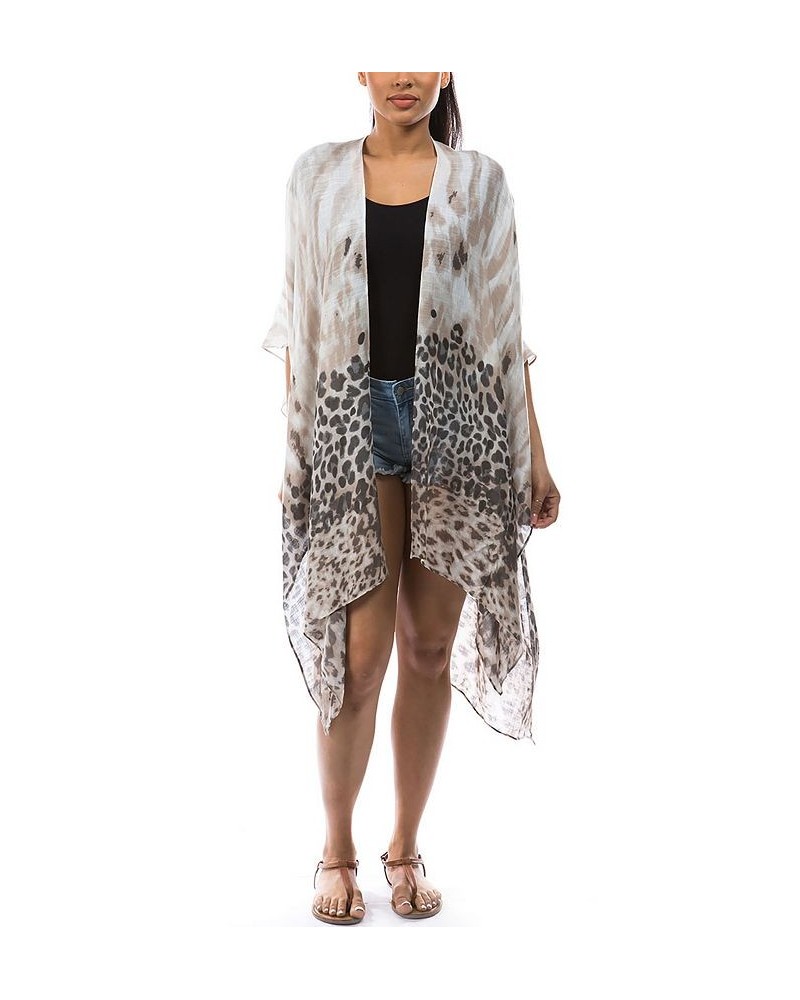 Women's Ombre Animal Print Topper Kimono Gray $24.58 Tops