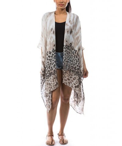 Women's Ombre Animal Print Topper Kimono Gray $24.58 Tops