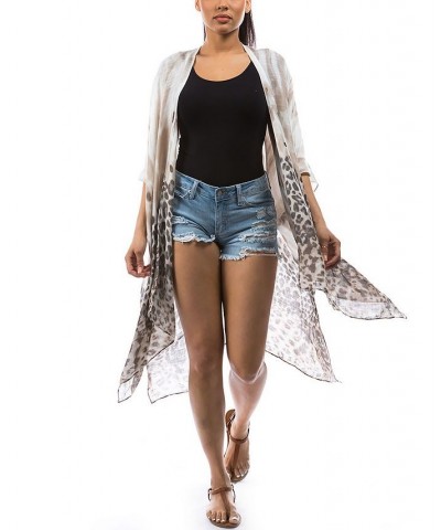 Women's Ombre Animal Print Topper Kimono Gray $24.58 Tops