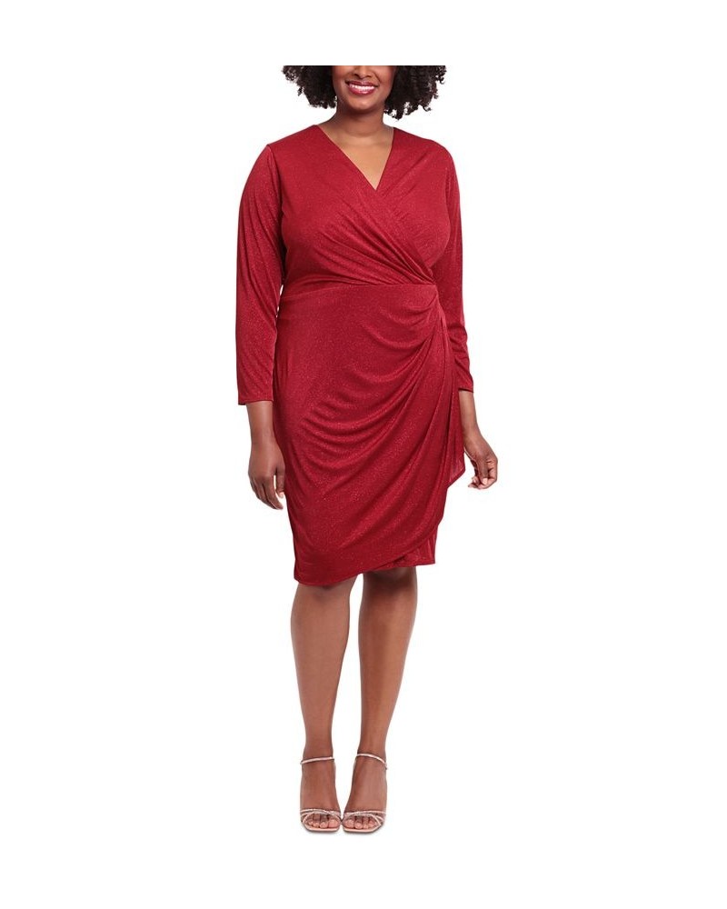 Plus Size Ruched Surplice Glitter-Knit Dress Red $42.84 Dresses