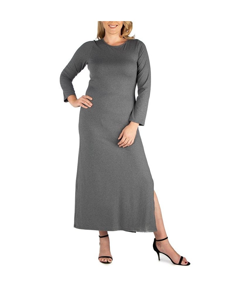 Women's Plus Size Side Slit Fitted Maxi Dress Gray $27.43 Dresses