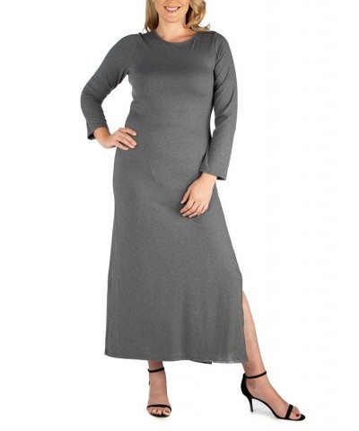 Women's Plus Size Side Slit Fitted Maxi Dress Gray $27.43 Dresses