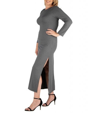 Women's Plus Size Side Slit Fitted Maxi Dress Gray $27.43 Dresses