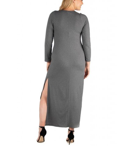 Women's Plus Size Side Slit Fitted Maxi Dress Gray $27.43 Dresses