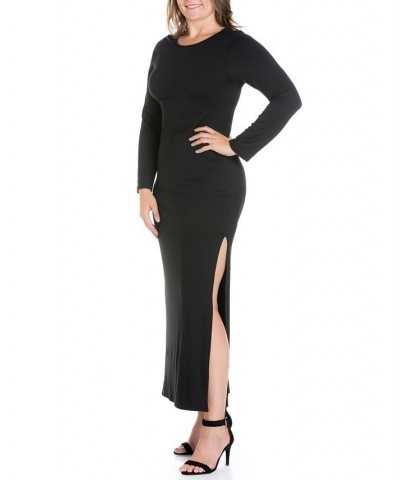 Women's Plus Size Side Slit Fitted Maxi Dress Gray $27.43 Dresses