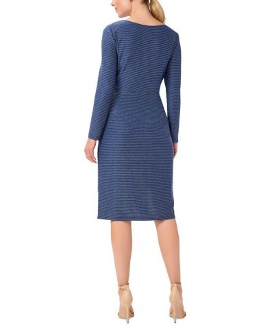 Metallic Long-Sleeve Sheath Dress Blue $55.13 Dresses