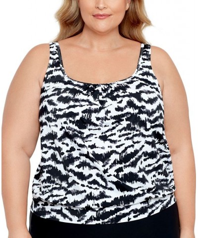 Plus Size Shirred Neck Blouson Underwire Tankini Feral Stripes $40.42 Swimsuits