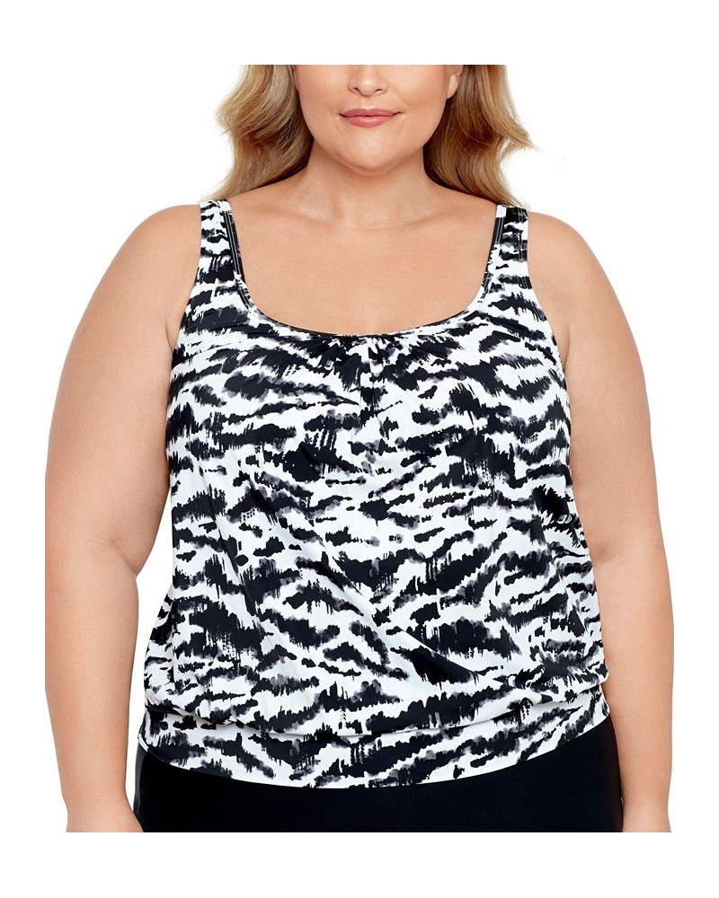 Plus Size Shirred Neck Blouson Underwire Tankini Feral Stripes $40.42 Swimsuits