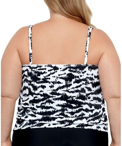 Plus Size Shirred Neck Blouson Underwire Tankini Feral Stripes $40.42 Swimsuits