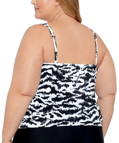 Plus Size Shirred Neck Blouson Underwire Tankini Feral Stripes $40.42 Swimsuits