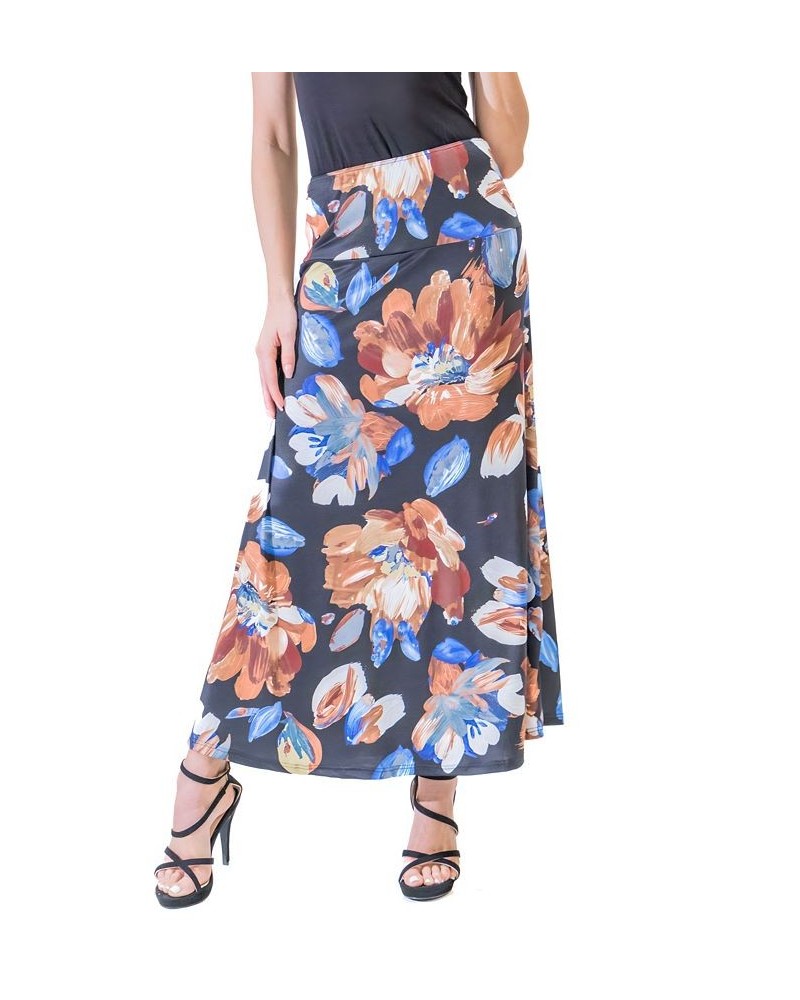 Women's Elastic Waist Long Maxi Skirt Brown Multi $31.95 Skirts