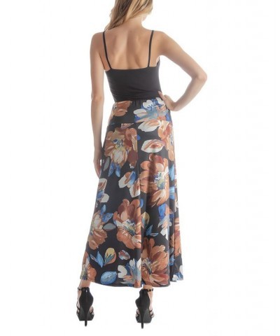 Women's Elastic Waist Long Maxi Skirt Brown Multi $31.95 Skirts