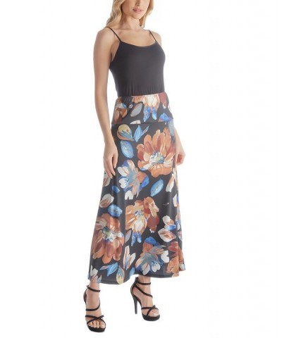 Women's Elastic Waist Long Maxi Skirt Brown Multi $31.95 Skirts