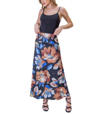 Women's Elastic Waist Long Maxi Skirt Brown Multi $31.95 Skirts