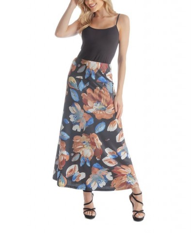 Women's Elastic Waist Long Maxi Skirt Brown Multi $31.95 Skirts