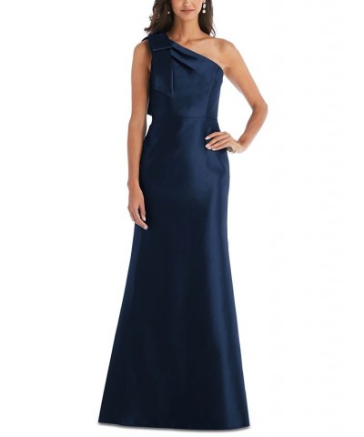 Bow-Trim One-Shoulder Satin Gown Midnight Blue $110.88 Dresses