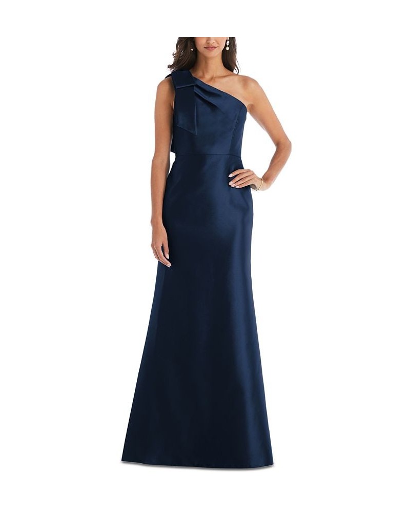 Bow-Trim One-Shoulder Satin Gown Midnight Blue $110.88 Dresses
