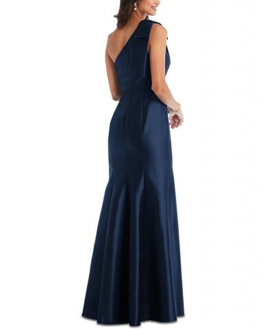 Bow-Trim One-Shoulder Satin Gown Midnight Blue $110.88 Dresses