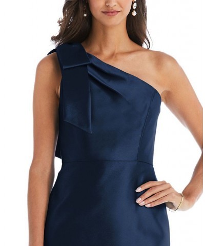 Bow-Trim One-Shoulder Satin Gown Midnight Blue $110.88 Dresses