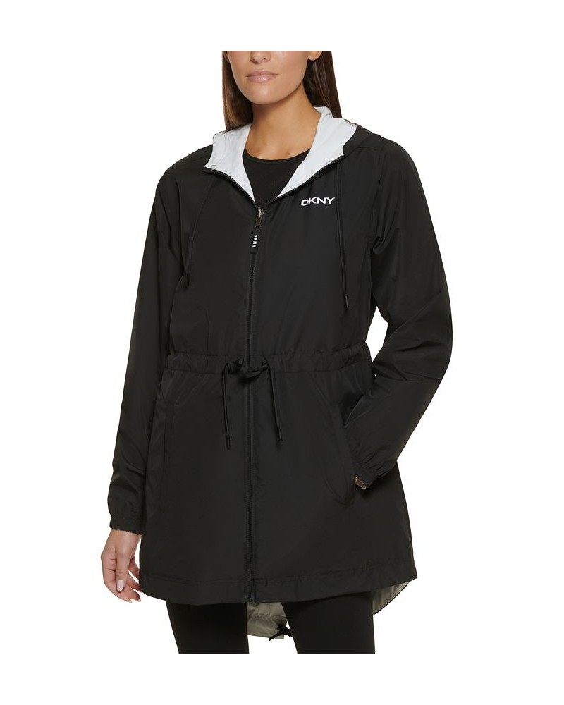 Women's Reversible Hooded Zipper Logo Jacket Black $37.48 Jackets