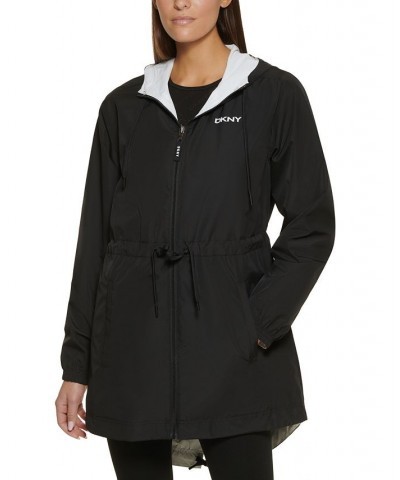 Women's Reversible Hooded Zipper Logo Jacket Black $37.48 Jackets