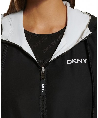 Women's Reversible Hooded Zipper Logo Jacket Black $37.48 Jackets