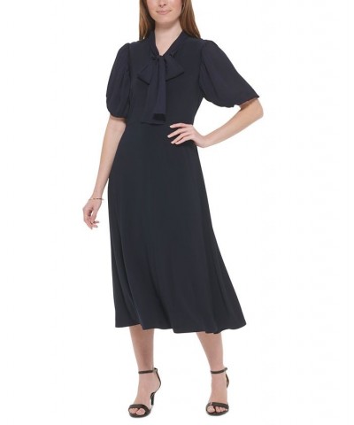 Women's Tie-Neck Puffed-Sleeve Dress Sky Captain $55.47 Dresses