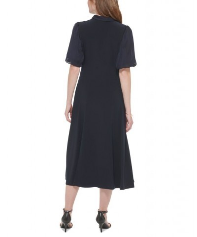 Women's Tie-Neck Puffed-Sleeve Dress Sky Captain $55.47 Dresses