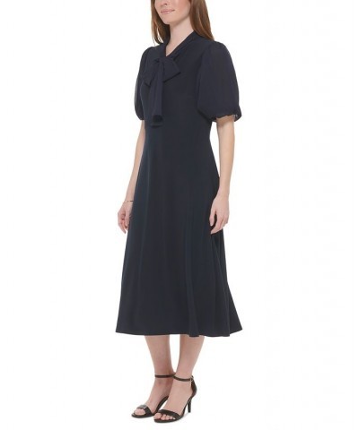 Women's Tie-Neck Puffed-Sleeve Dress Sky Captain $55.47 Dresses