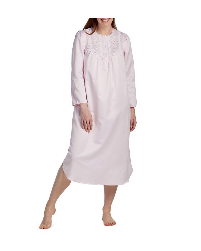 Women's Long-Sleeve Lace-Trim Nightgown Pink $26.55 Sleepwear