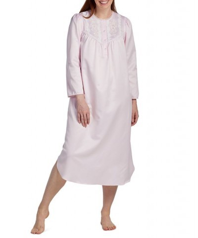 Women's Long-Sleeve Lace-Trim Nightgown Pink $26.55 Sleepwear