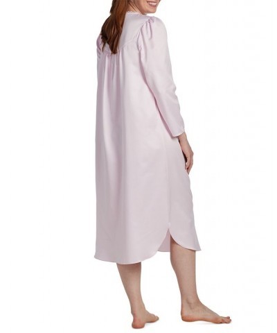 Women's Long-Sleeve Lace-Trim Nightgown Pink $26.55 Sleepwear