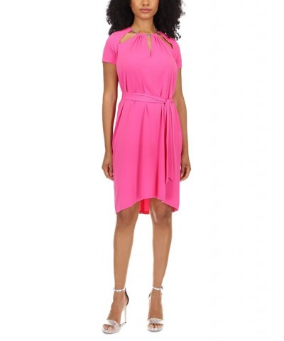 Women's Chain-Neck Cutout Dress Cerise $39.48 Dresses