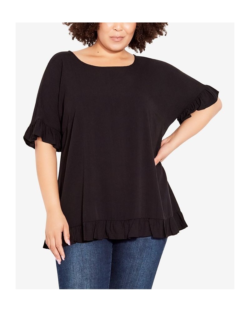 Plus Size Rivka Frill Scoop Neck Top Black $28.29 Tops